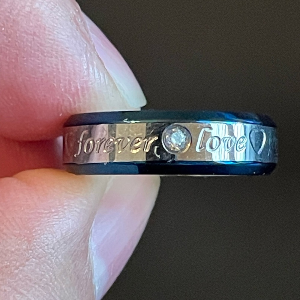 6mm blue silver forever love men ring - Picture 7 of 11